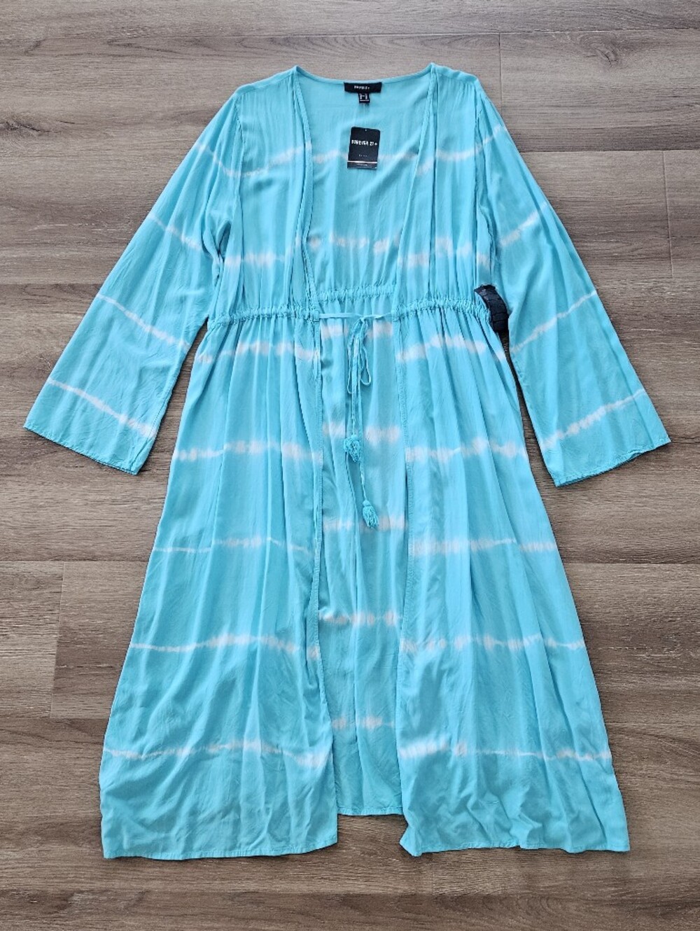 Forever 21+ Blue and White Tie-dye Maxi Kimono Size 2X